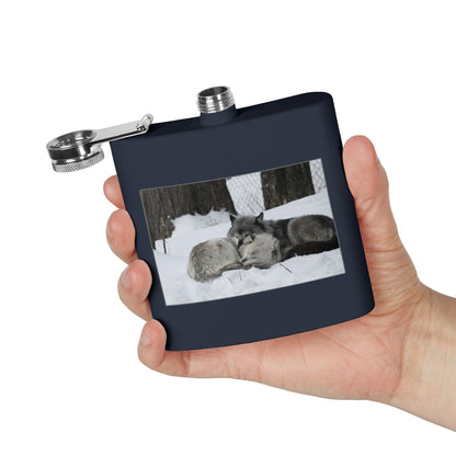 Wolf Pair Photo Stainless Steel Flask — 6oz Winter Wildlife Hip Flask