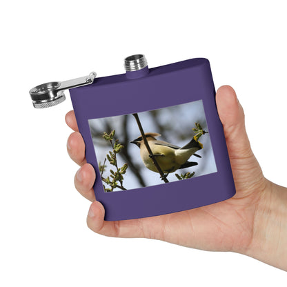6oz Stainless Steel Flask with Cedar Waxwing Bird Photo — Wildlife Gift for Bird Lovers