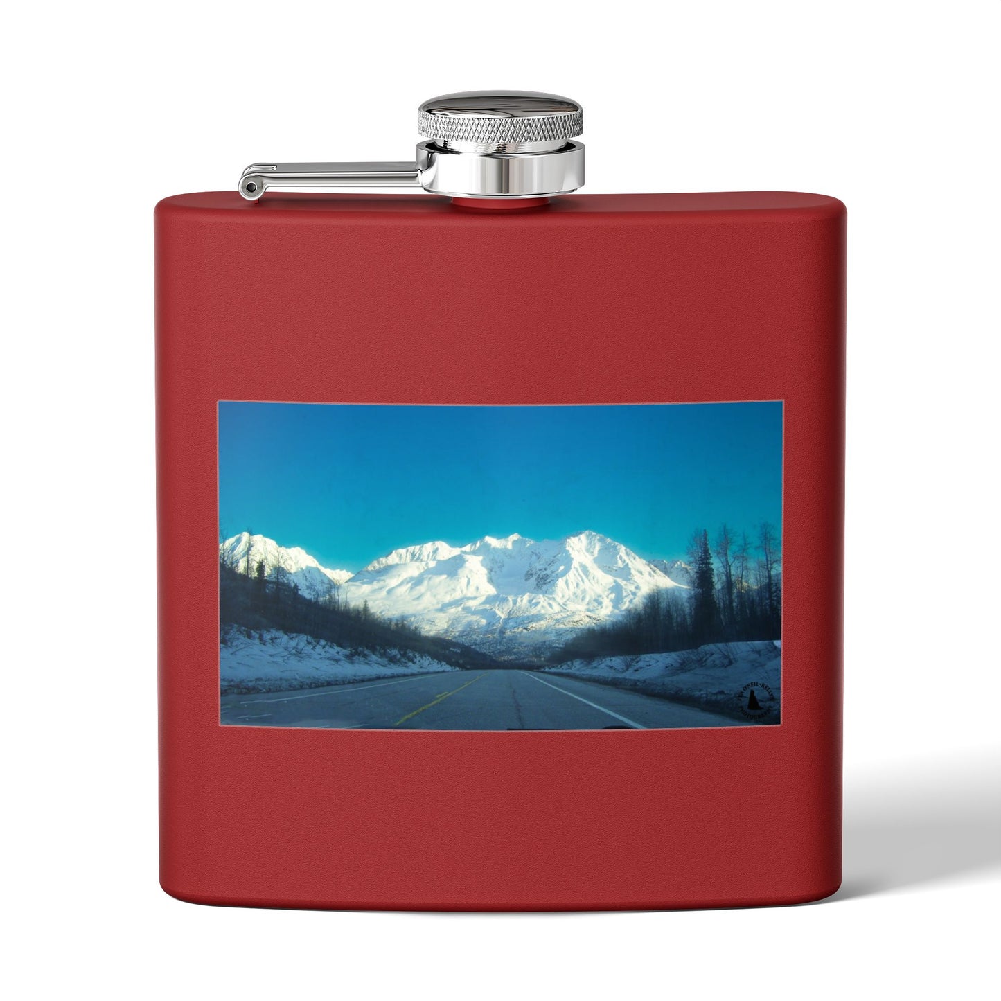 6oz Mountain Landscape Stainless Steel Flask – Snowy Peaks Photo Hip Flask