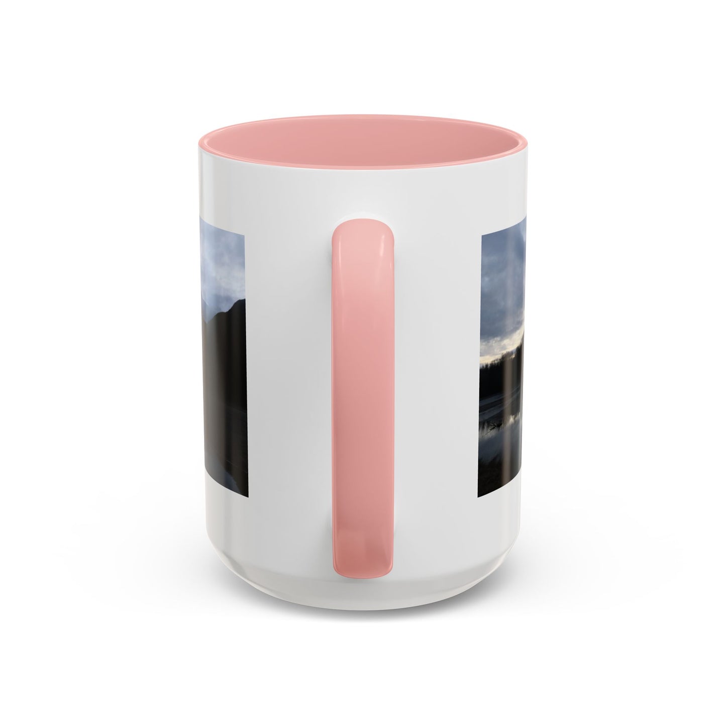 Scenic Mountain Lake Accent Coffee Mug — Moody Sunset Reflection (11oz & 15oz)