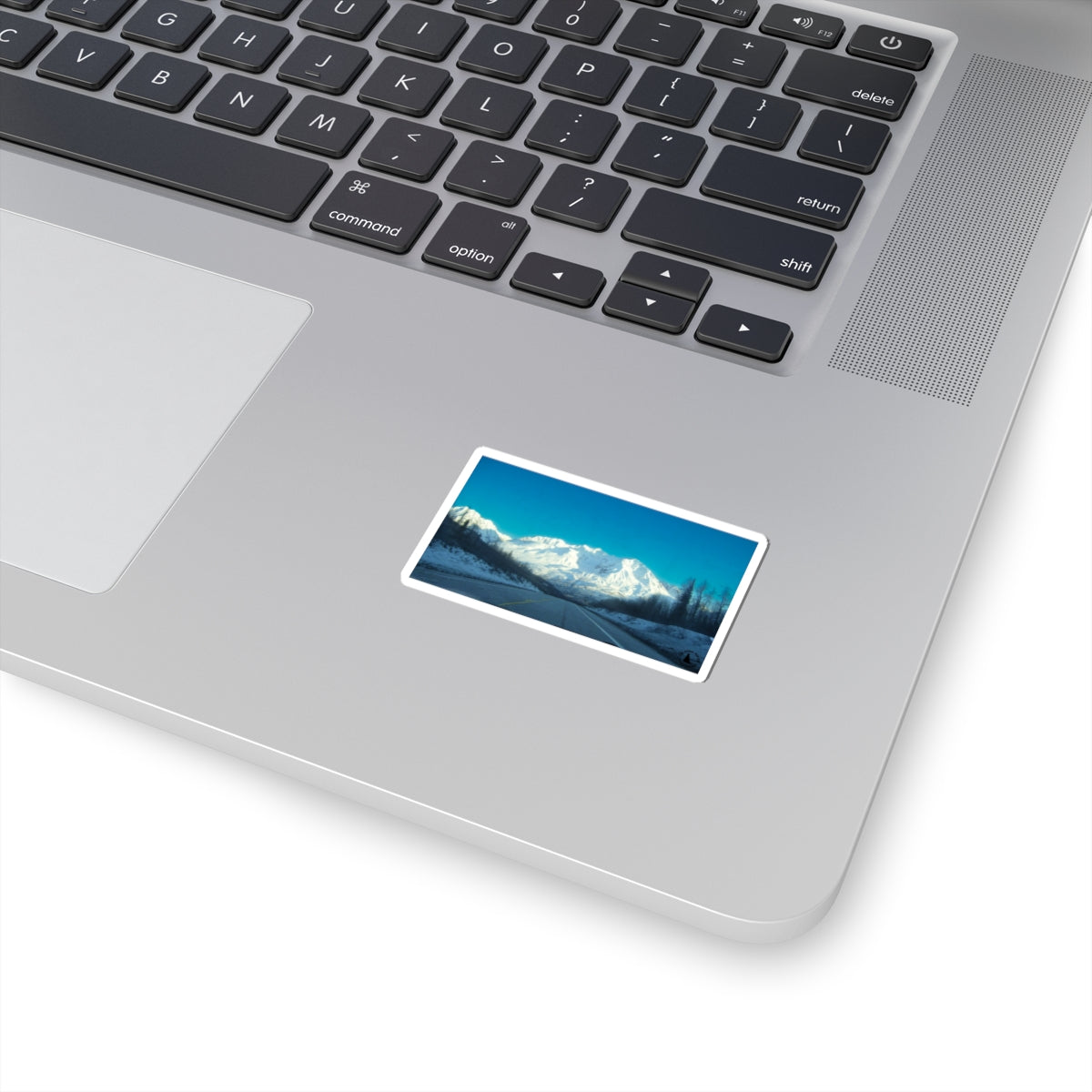 Mountain Road Scenic Kiss-Cut Sticker — Winter Landscape Laptop Decal
