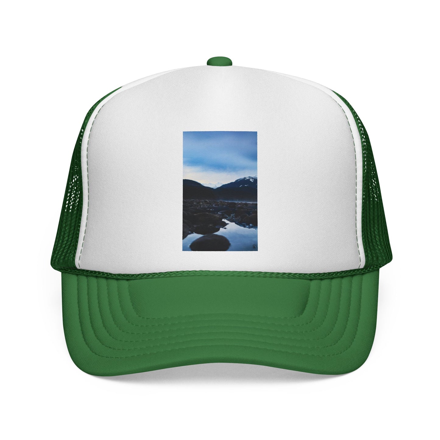 Mountain Lake Trucker Hat — Scenic Nature Photo Cap