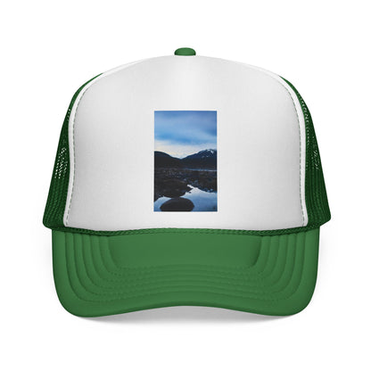 Mountain Lake Trucker Hat — Scenic Nature Photo Cap