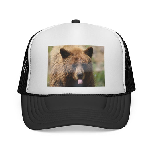 Bear Photo Trucker Cap — Funny Brown Bear Face Mesh Hat