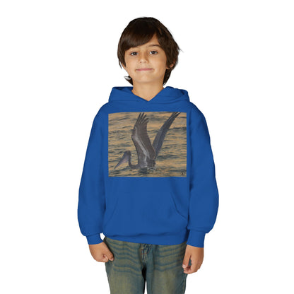 Youth Pelican Sunset Hoodie — Kids Beach Wildlife Pullover