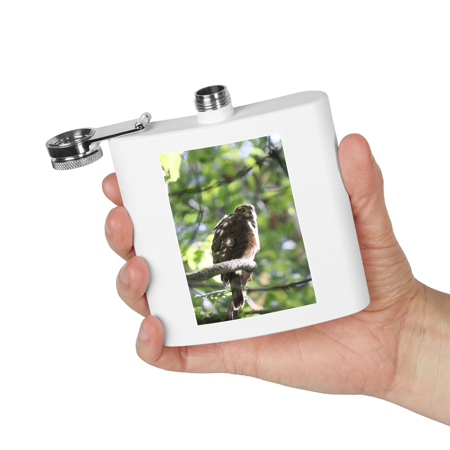 Flask — Woodland Hawk Photo Stainless Steel 6oz Hip Flask