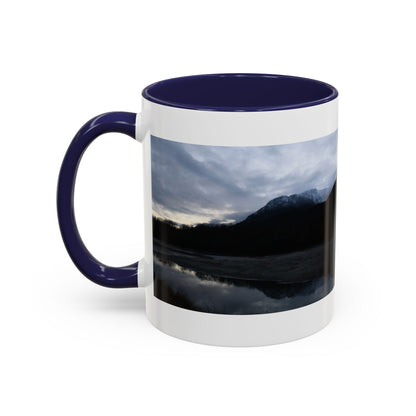 Scenic Mountain Lake Accent Coffee Mug — Moody Sunset Reflection (11oz & 15oz)