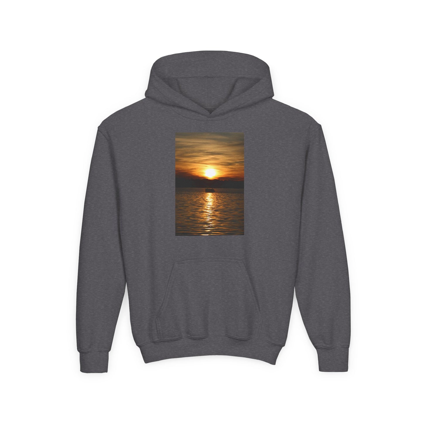 Youth Hoodie with Golden Sunset Photo - Beach Vibes Kids Pullover