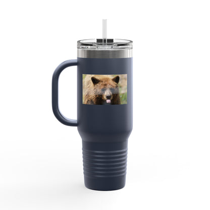 40oz Insulated Travel Mug — Photoreal Bear Photo, Stainless Steel Tumbler with Straw & Handle