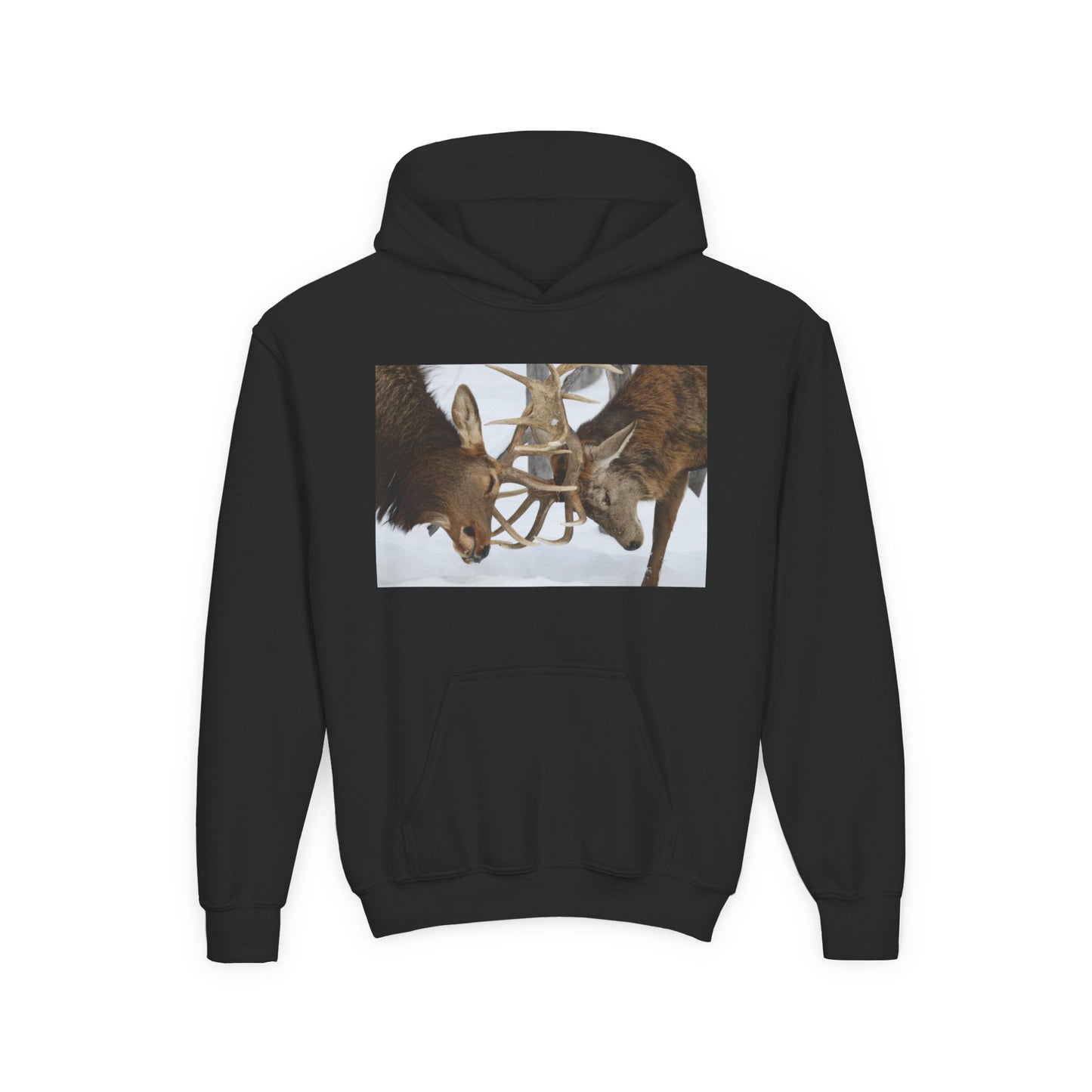 Fighting Deer Antlers Youth Hoodie | Wildlife Nature Illustration