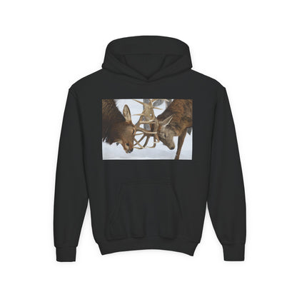 Fighting Deer Antlers Youth Hoodie | Wildlife Nature Illustration