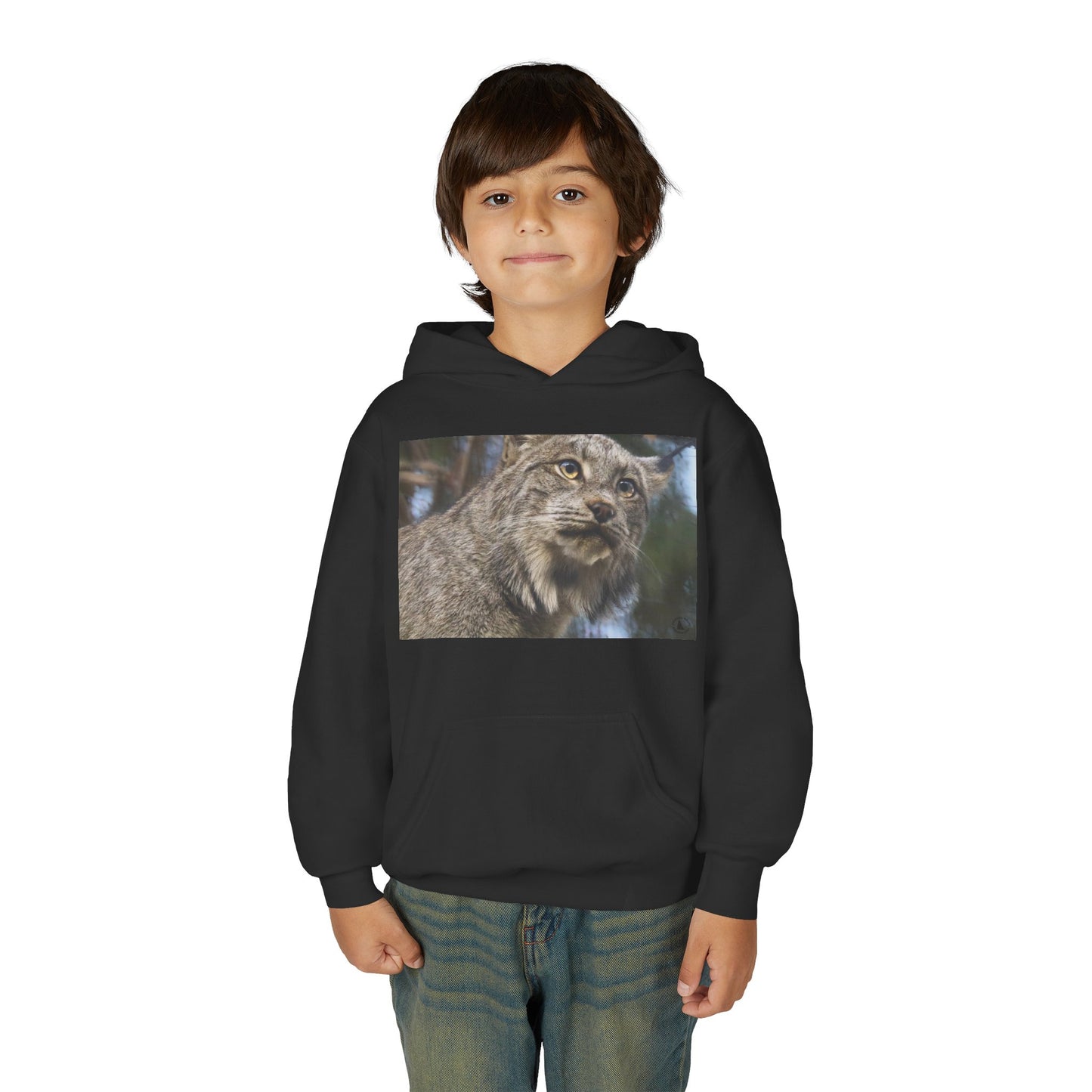 Youth Lynx Hoodie – Realistic Wildcat Photo Pullover for Kids