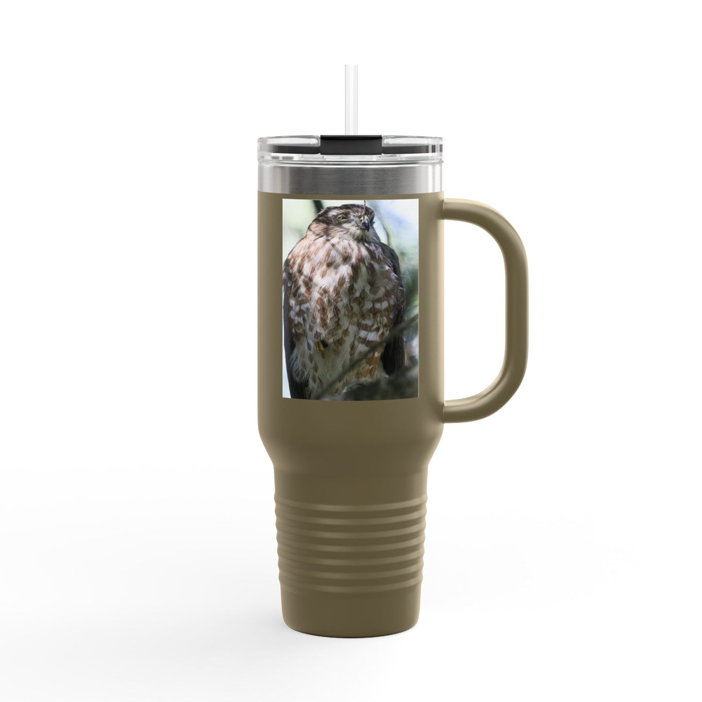 40oz Insulated Travel Mug — Photoreal Hawk Nature Tumbler