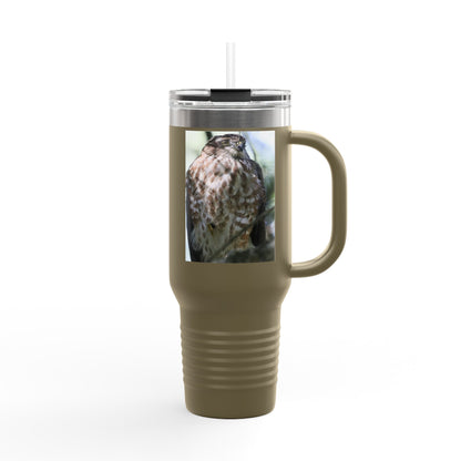 40oz Insulated Travel Mug — Photoreal Hawk Nature Tumbler