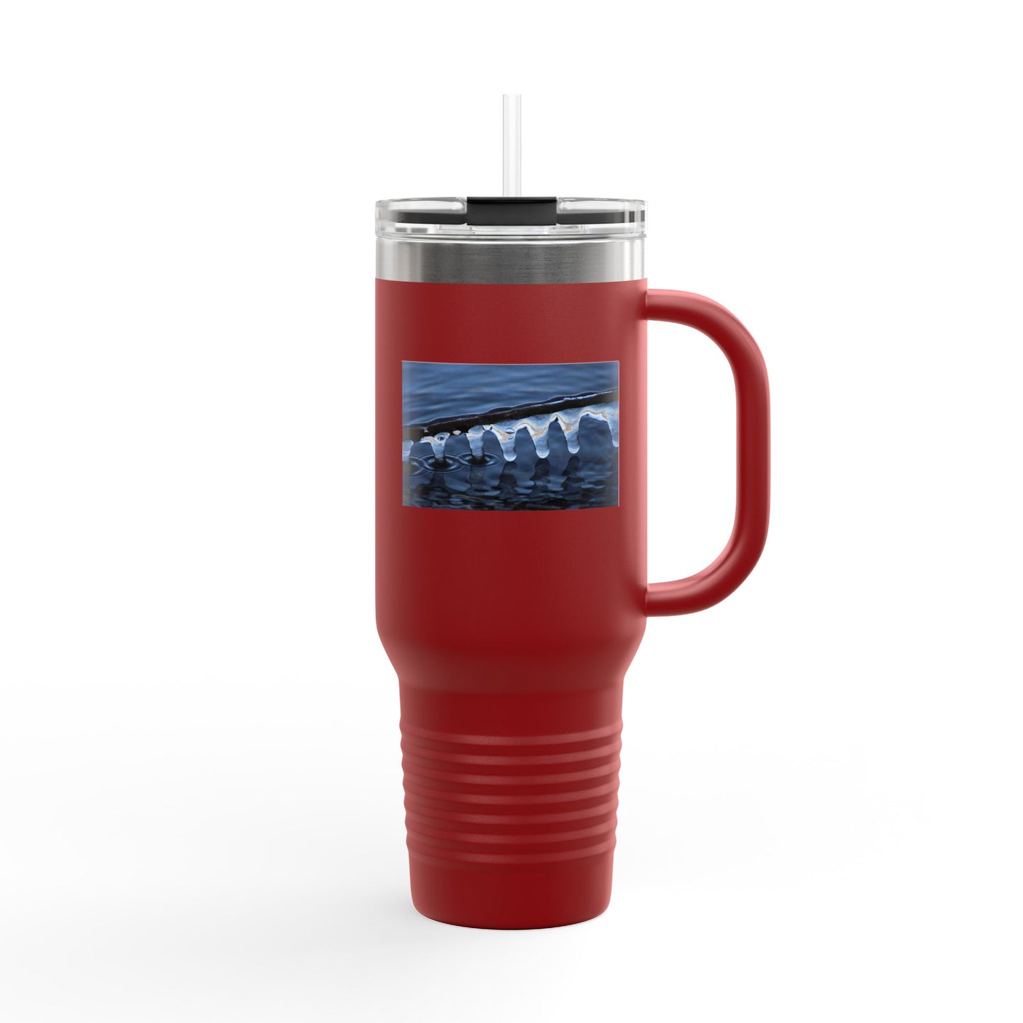 40oz Insulated Travel Mug — Ocean Wave Ice Photo Design, Large Stainless Steel Tumbler