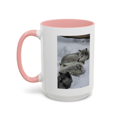 Wolf Pack Coffee Mug – Accent Black Handle 11/15oz, Winter Wildlife Photo