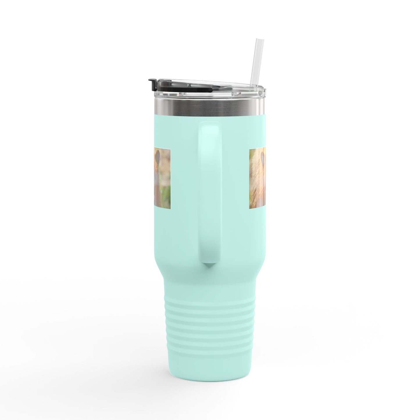 40oz Insulated Travel Mug — Photoreal Bear Photo, Stainless Steel Tumbler with Straw & Handle