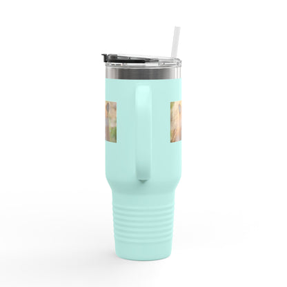 40oz Insulated Travel Mug — Photoreal Bear Photo, Stainless Steel Tumbler with Straw & Handle