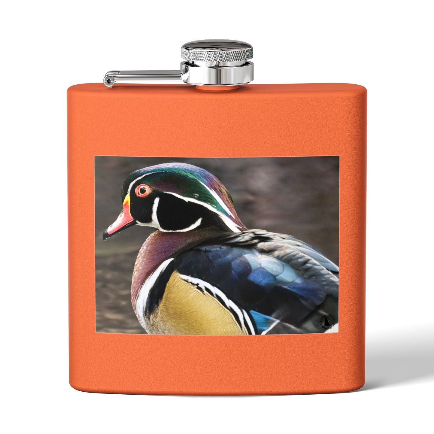 Wood Duck Stainless Steel Flask — 6oz Pocket Hip Flask for Birdwatchers & Outdoor Gifts