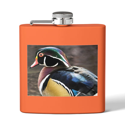 Wood Duck Stainless Steel Flask — 6oz Pocket Hip Flask for Birdwatchers & Outdoor Gifts