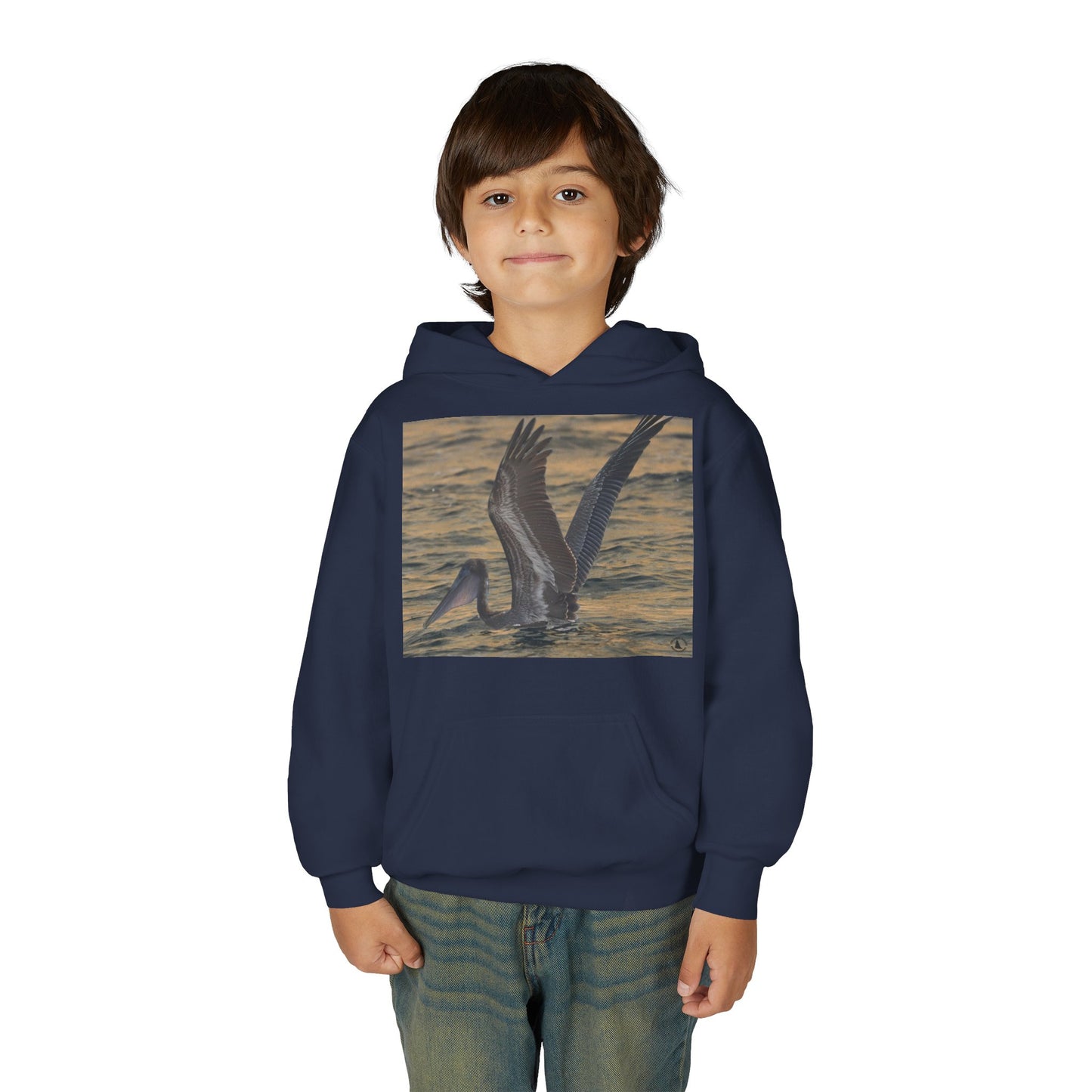 Youth Pelican Sunset Hoodie — Kids Beach Wildlife Pullover