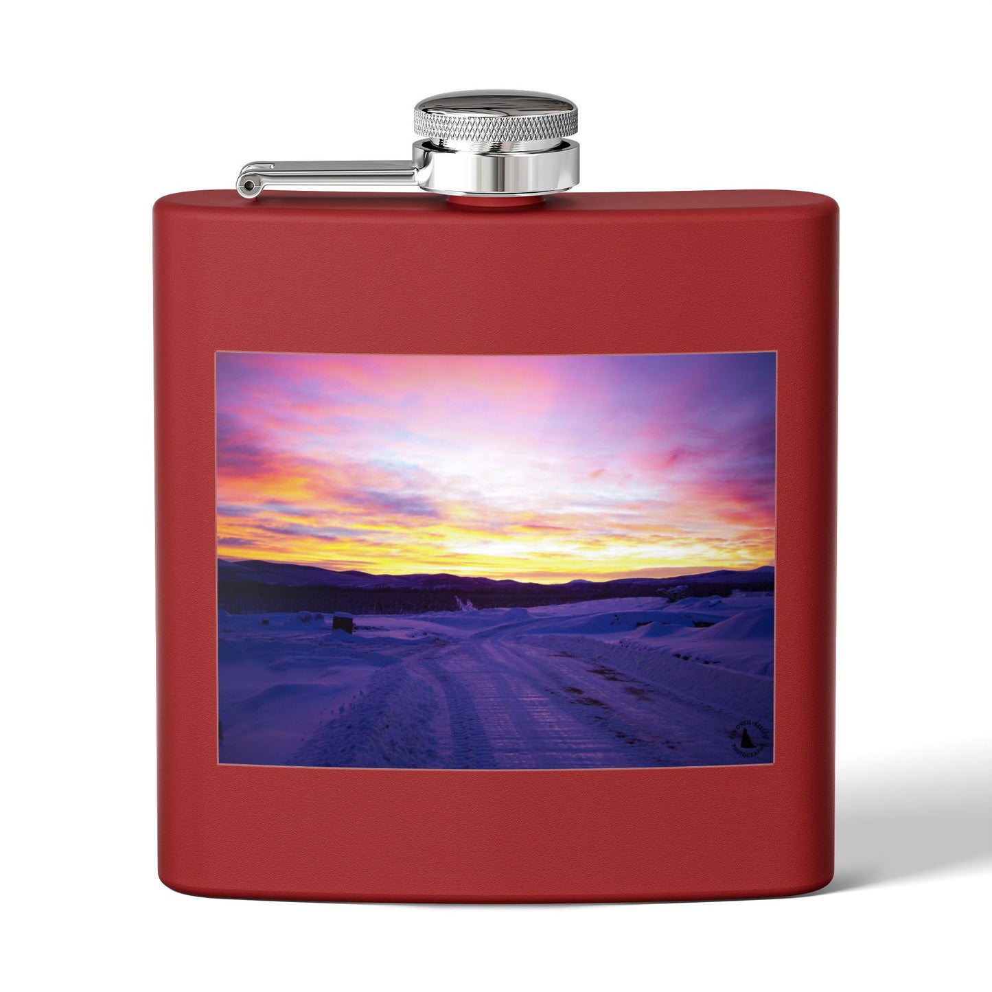 6oz Stainless Steel Flask — Winter Sunset Landscape Photo Flask