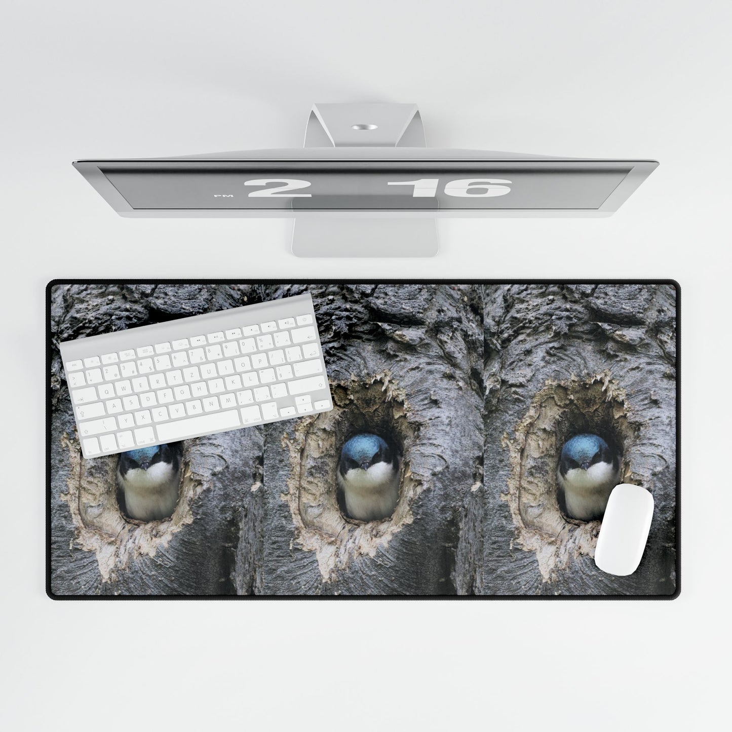 Bird Nest Trio Desk Mat — Cute Chick in Tree Hole XXL Mousepad