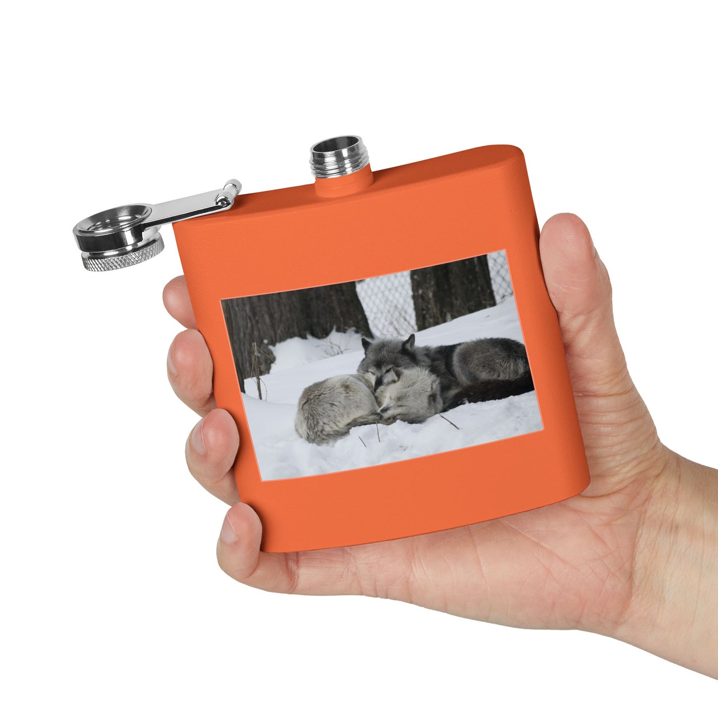 Wolf Pair Photo Stainless Steel Flask — 6oz Winter Wildlife Hip Flask