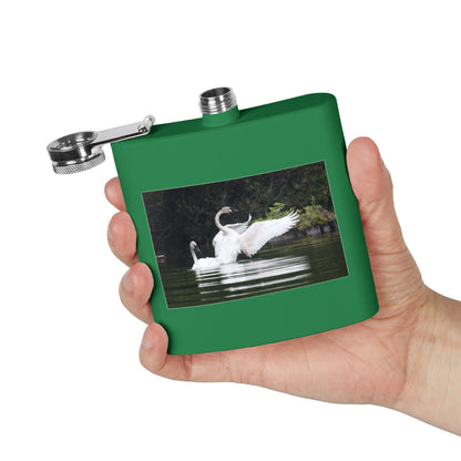 Swan Pair 6oz Stainless Steel Flask — Elegant Wildlife Photo Hip Flask