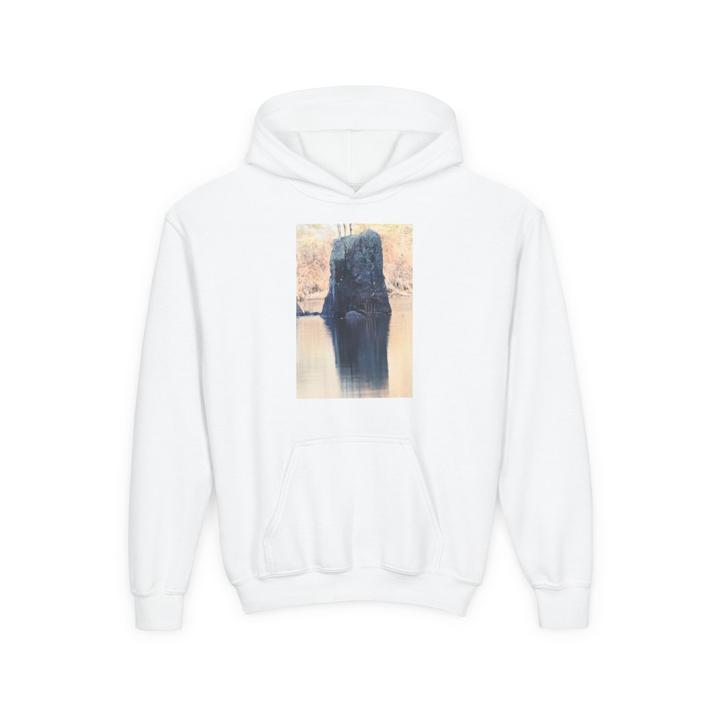 Youth Hoodie with Serene Lake Reflection Photo — Nature-Inspired Kids’ Pullover