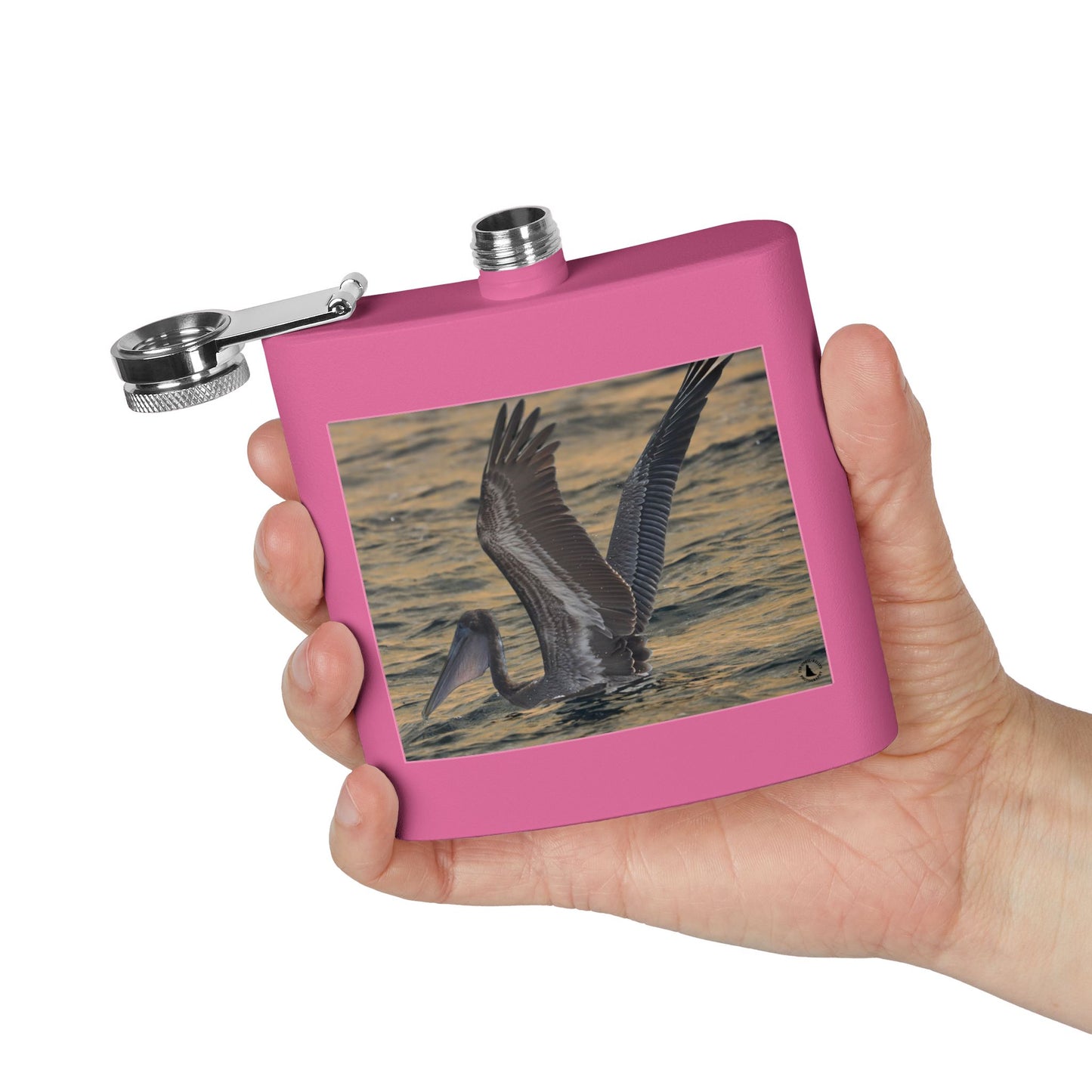 6oz Stainless Steel Flask — Pelican Sunset Photo Hip Flask, Coastal Wildlife Gift