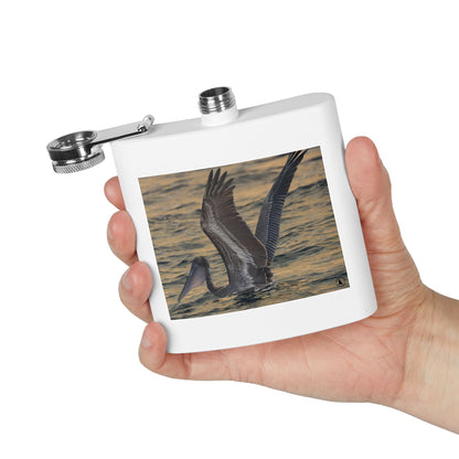 6oz Stainless Steel Flask — Pelican Sunset Photo Hip Flask, Coastal Wildlife Gift