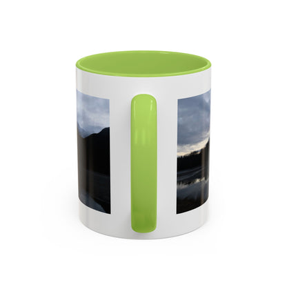 Scenic Mountain Lake Accent Coffee Mug — Moody Sunset Reflection (11oz & 15oz)