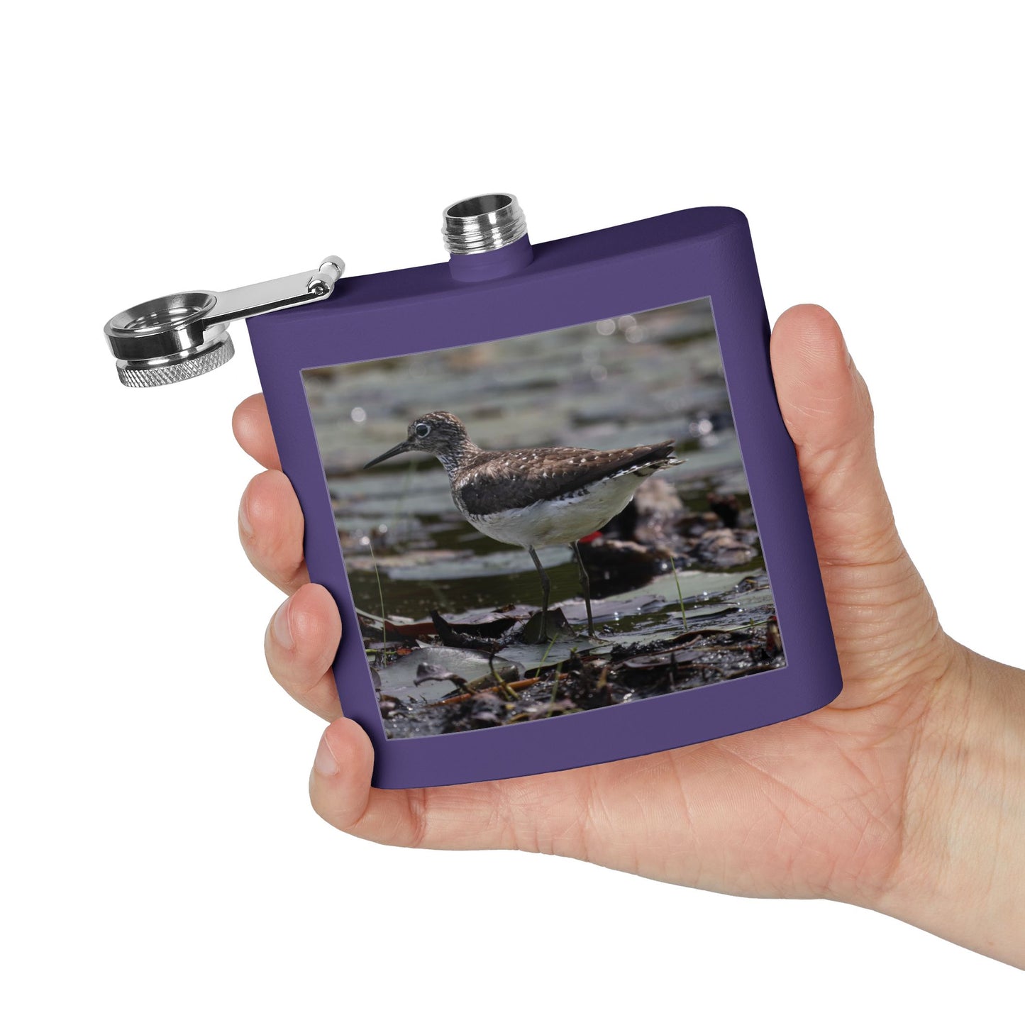 6oz Stainless Steel Flask – Sandpiper Wildlife Photo Hip Flask for Birdwatchers
