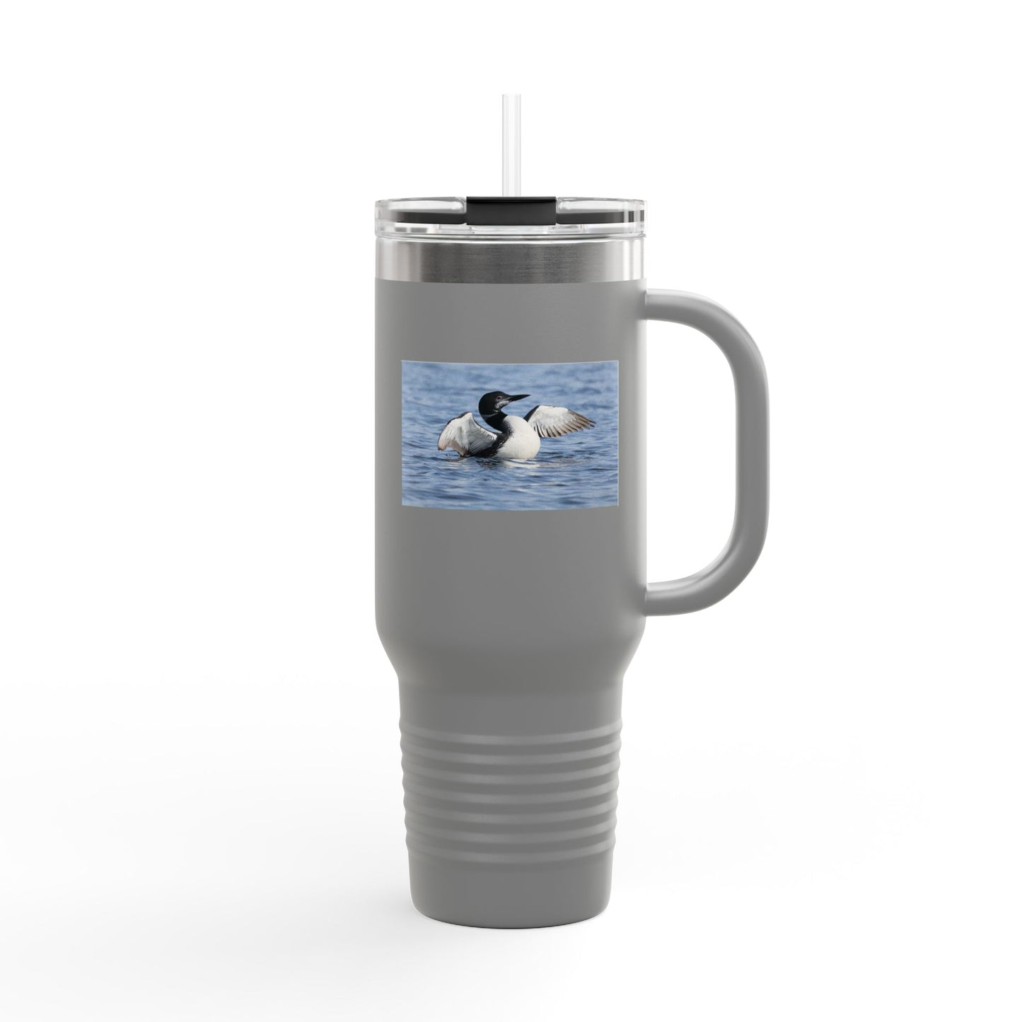 40oz Insulated Travel Mug with Loon Photo – Large Handle, Cold/Hot Beverage Tumbler