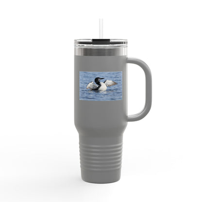40oz Insulated Travel Mug with Loon Photo – Large Handle, Cold/Hot Beverage Tumbler