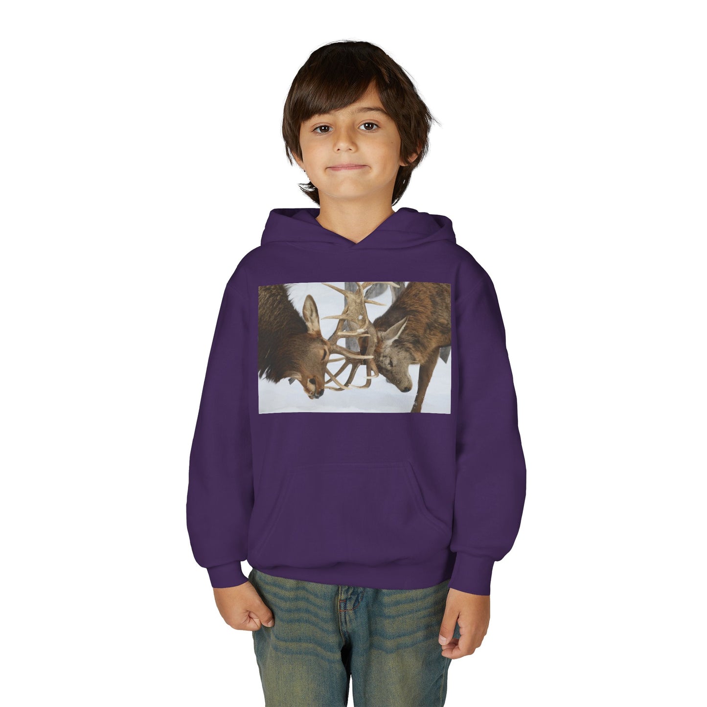 Fighting Deer Antlers Youth Hoodie | Wildlife Nature Illustration