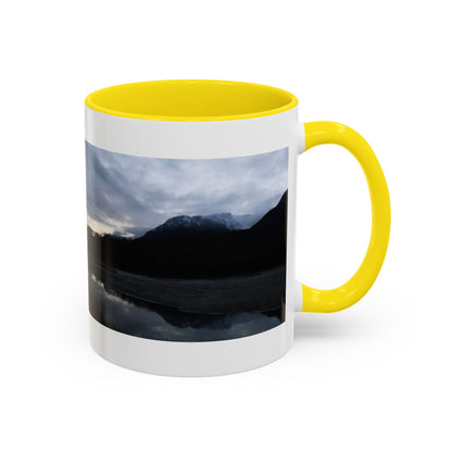 Scenic Mountain Lake Accent Coffee Mug — Moody Sunset Reflection (11oz & 15oz)