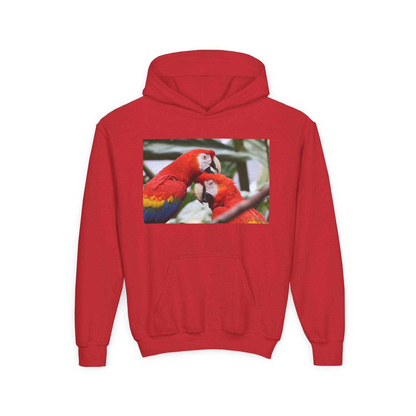 Youth Parrot Hoodie – Colorful Scarlet Macaw Kids Pullover