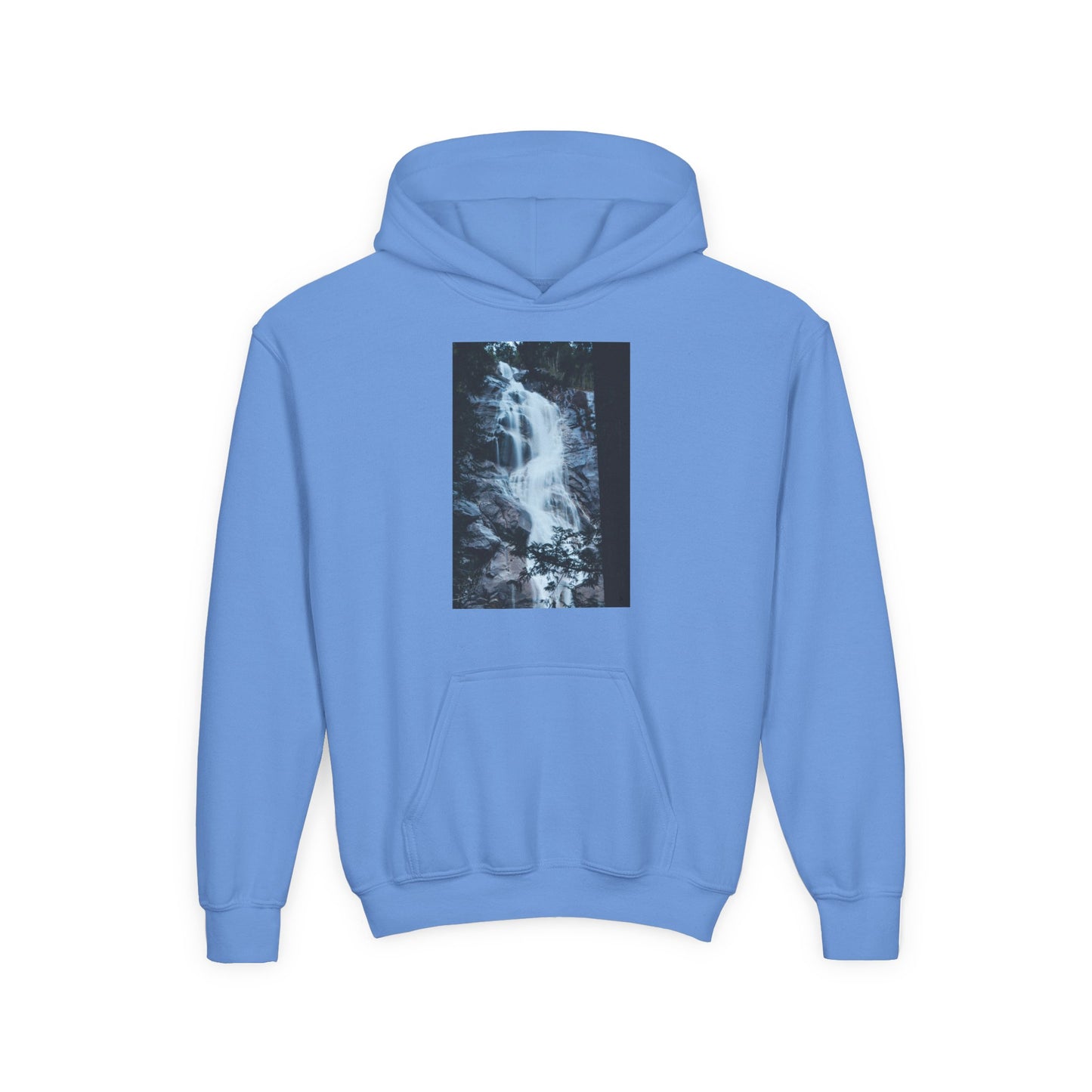 Youth Waterfall Hoodie — Scenic Nature Graphic Sweatshirt