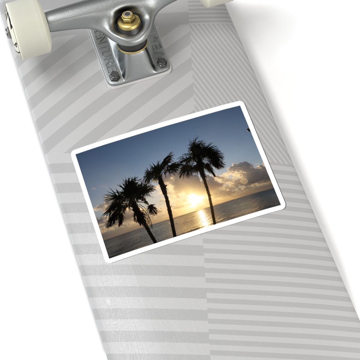 Palm Tree Sunset Sticker — Tropical Beach Kiss-Cut Decal