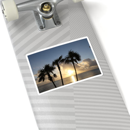 Palm Tree Sunset Sticker — Tropical Beach Kiss-Cut Decal