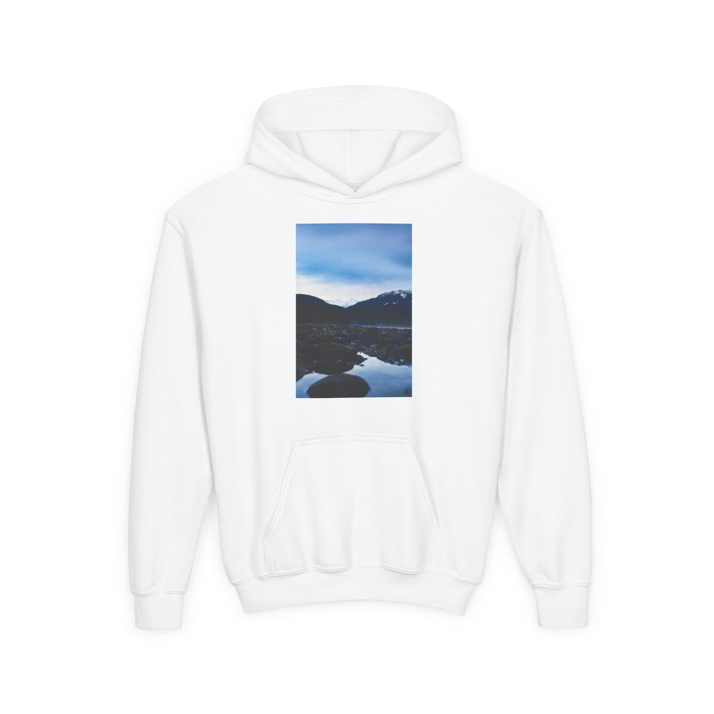 Youth Hoodie with Mountain Lake Photo Print — Nature Landscape Pullover