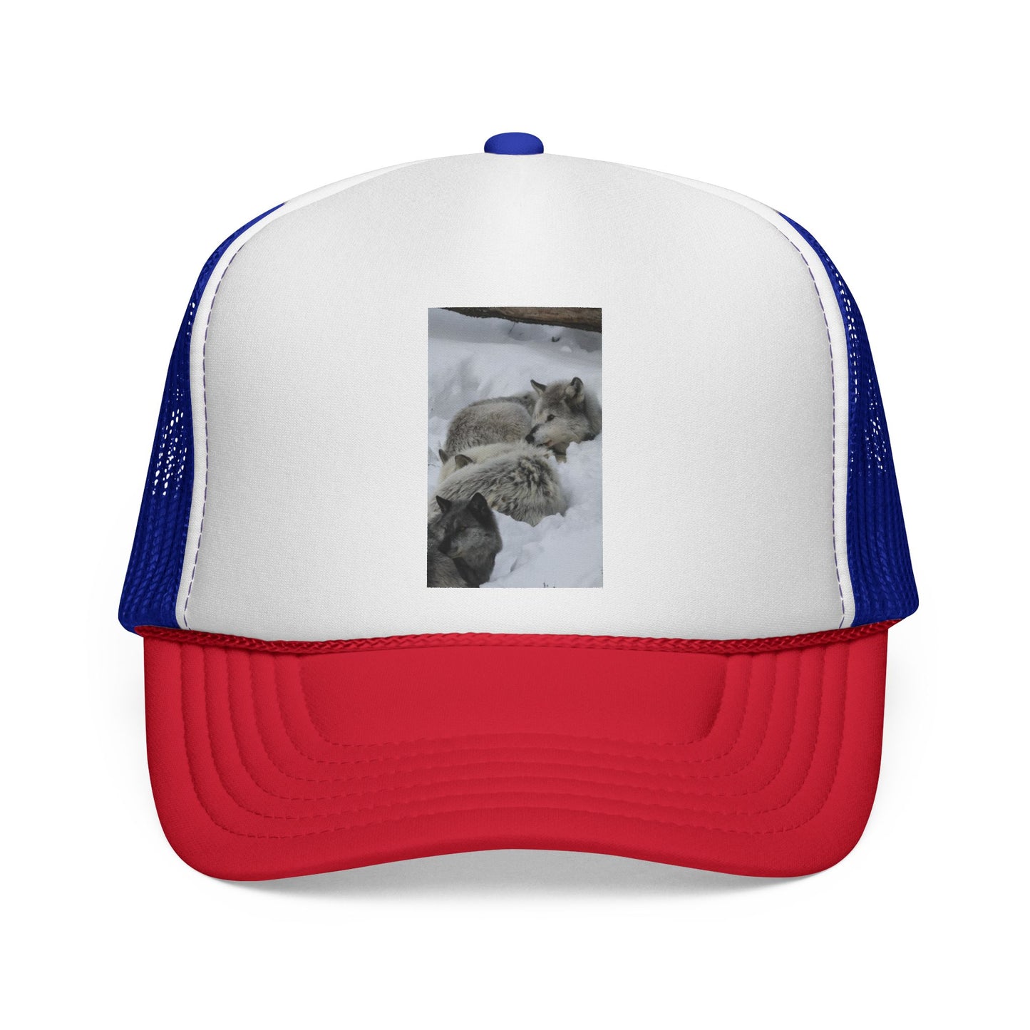 Wolf Pack Trucker Cap — Cozy Snow Wildlife Photo Hat