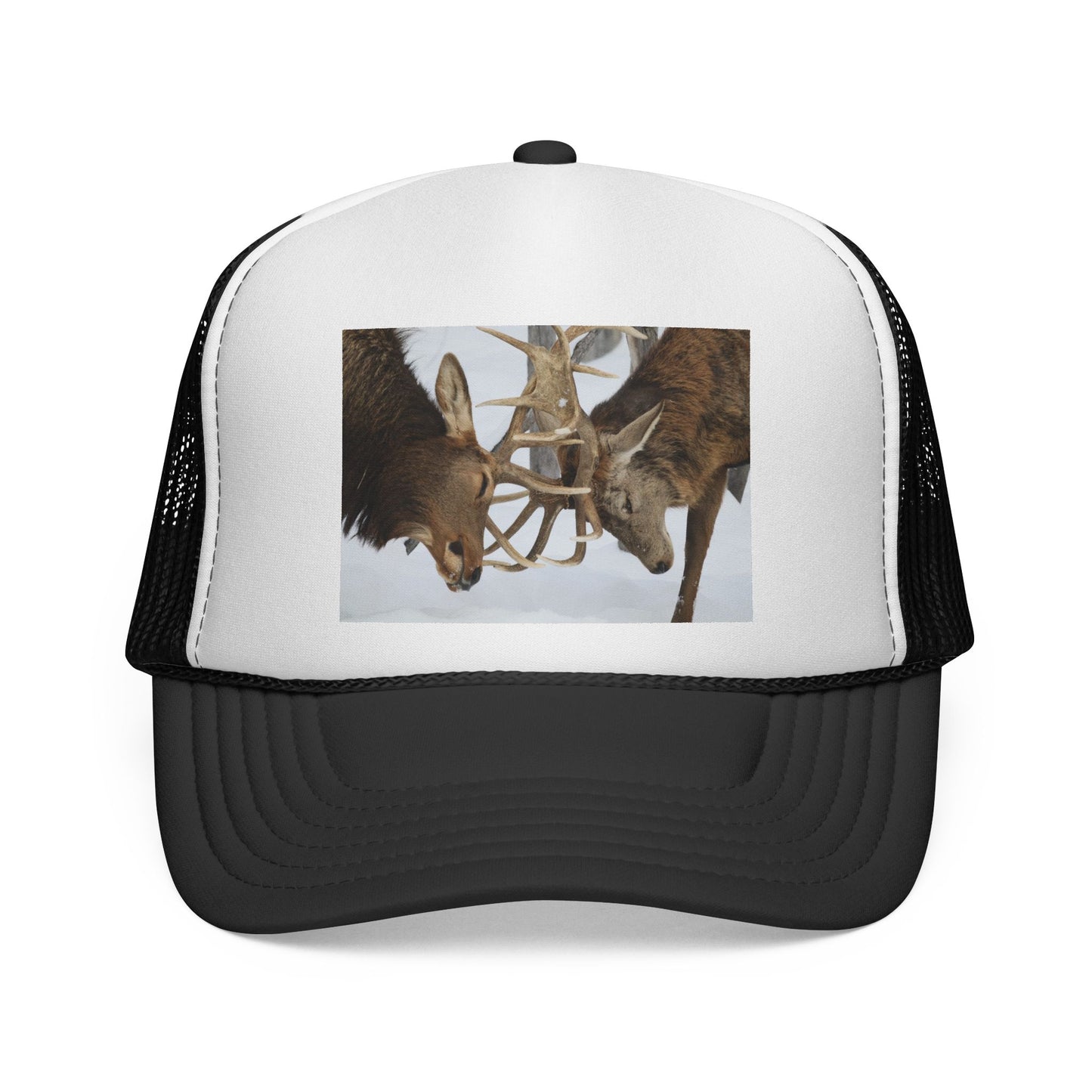 Bull Elk Wrestling Trucker Cap — Wildlife Hunting Nature Hat