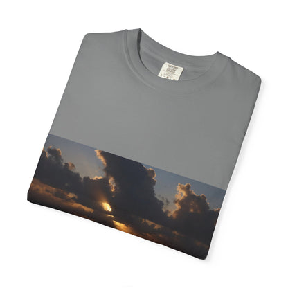 Dawn's Luminous Horizon: Seascape Sunrise, Coastal Cloudscape Panoramaphotography shirts