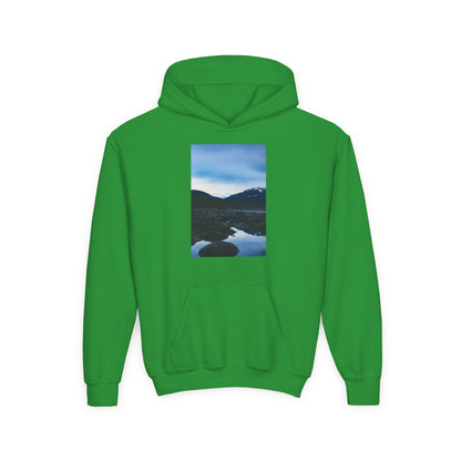 Youth Hoodie with Mountain Lake Photo Print — Nature Landscape Pullover