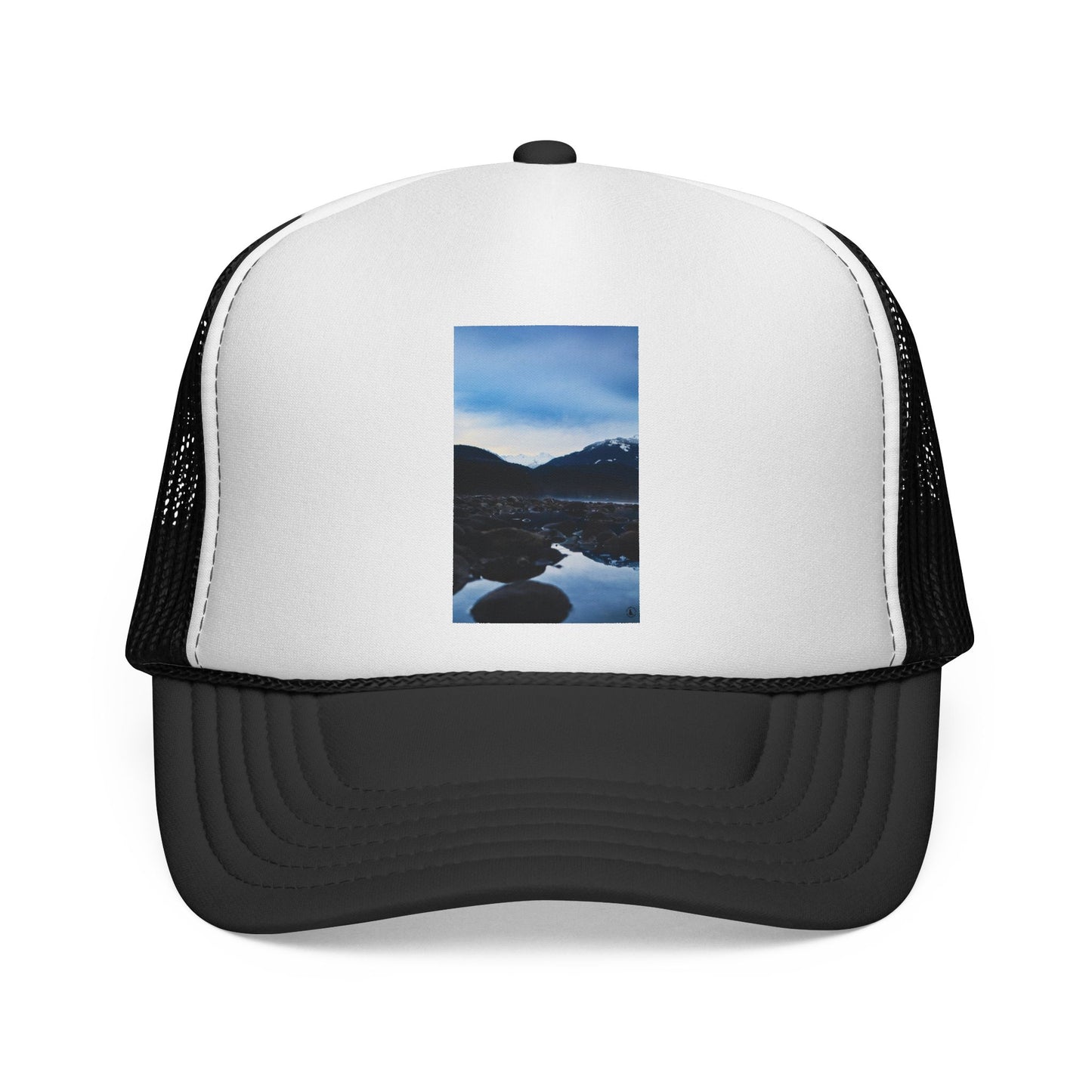 Mountain Lake Trucker Hat — Scenic Nature Photo Cap