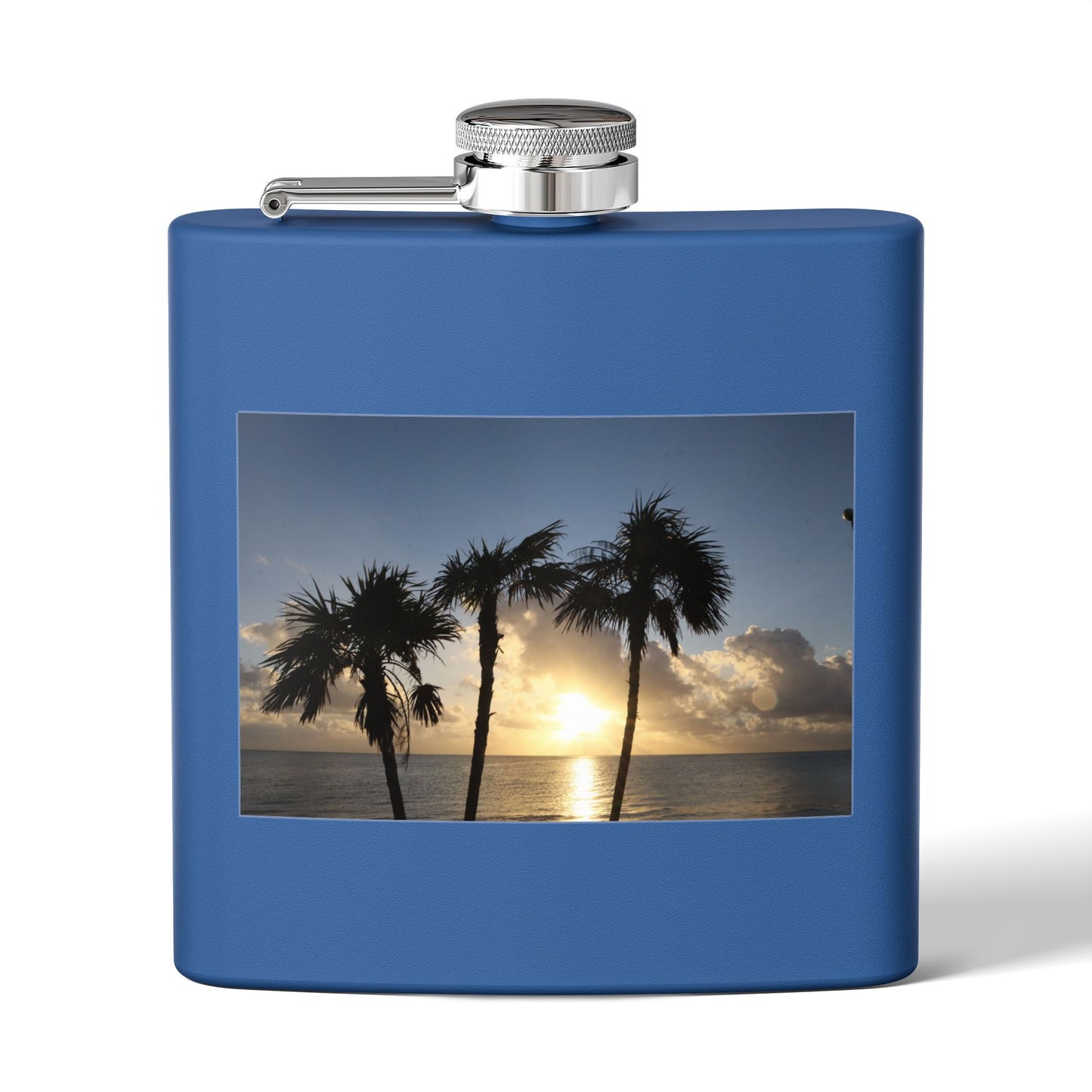 Sunset Palm Beach Flask — 6 oz Stainless Steel Travel Hip Flask