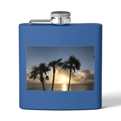 Sunset Palm Beach Flask — 6 oz Stainless Steel Travel Hip Flask